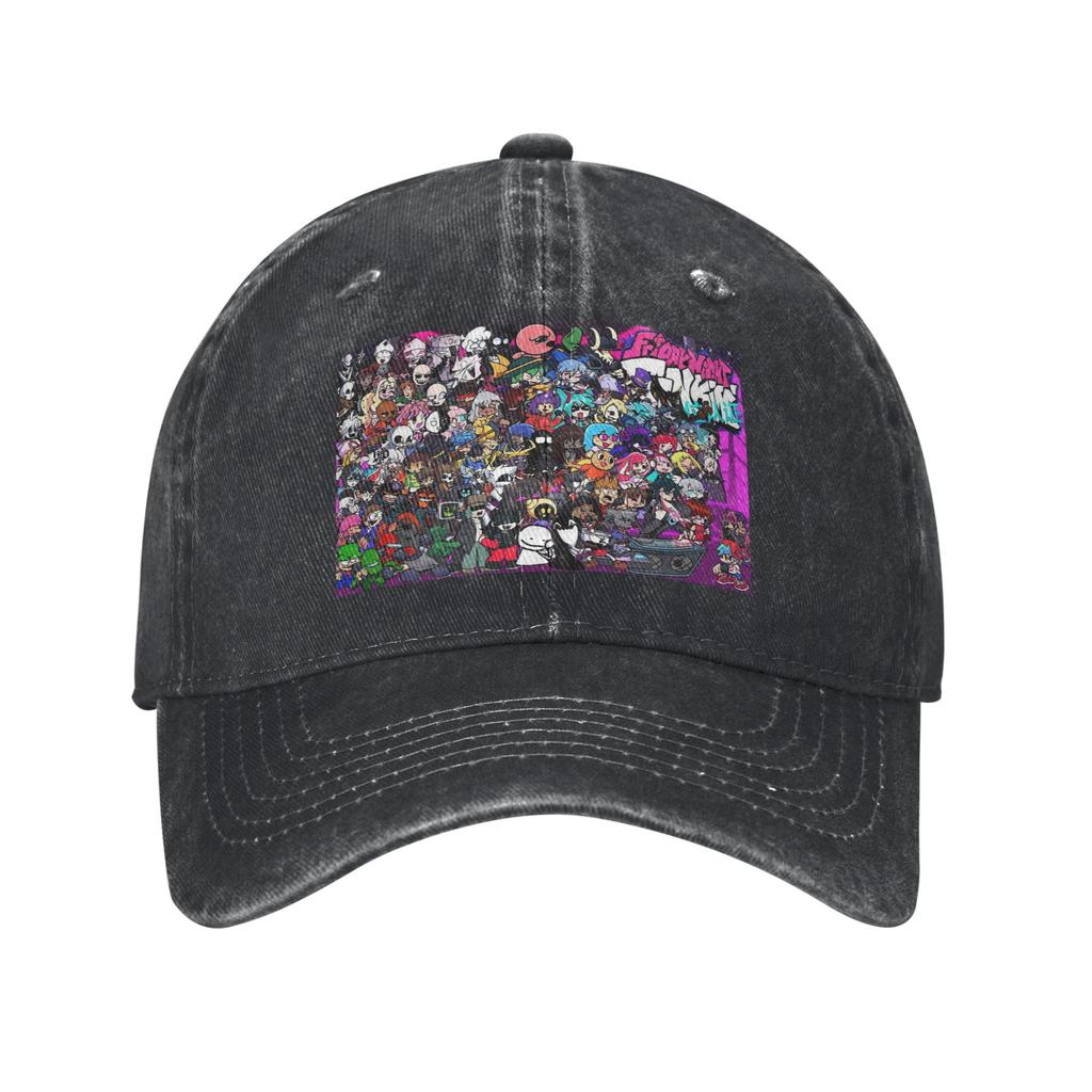 FNF Bad Time Trio Friday Night Funkin Game Washed Denim Cap Casual Baseball Caps Adjustable Hat Summer Unisex Baseball Hats
