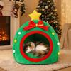 Semi-Enclosed Christmas Cat Nest Non-slip Pet Sleeping Cave Xmas Tree Shaped Pet House  Indoor