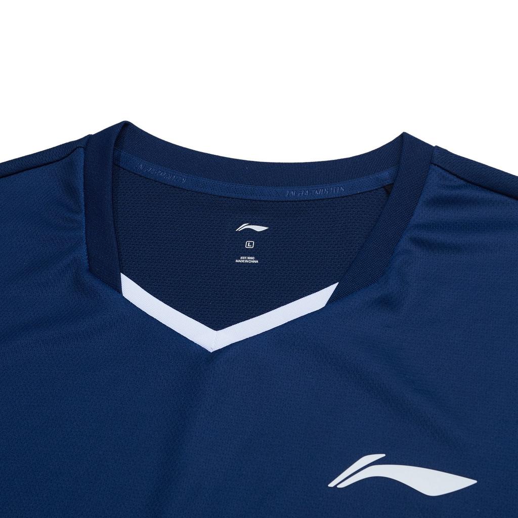 Li-Ning Camiseta de Manga Corta de Secado Rápido y Fresca con Cuello en V y Shorts Rectos de Cintura Media Set de Baloncesto Unisex Ropa Deportiva Azul Marino Oscuro AATT021-1