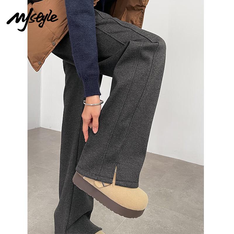 

MJ STYLE Women s Plush-Lined Herringbone Wide-Leg Pants M