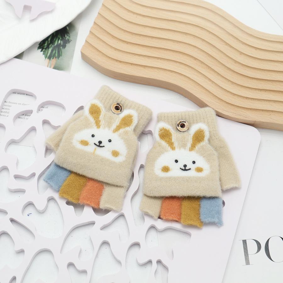 Children's Cute Cartoon Flip-Gloves: Cold-Proof, Half-Finger Winter Writing Warmth for Boys and Girls