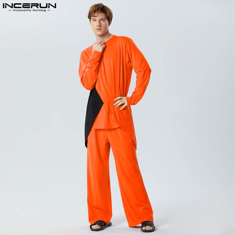 

INCERUN комплект из двух предметов для мужчин с длинными рукавами и цветными длинными брюками