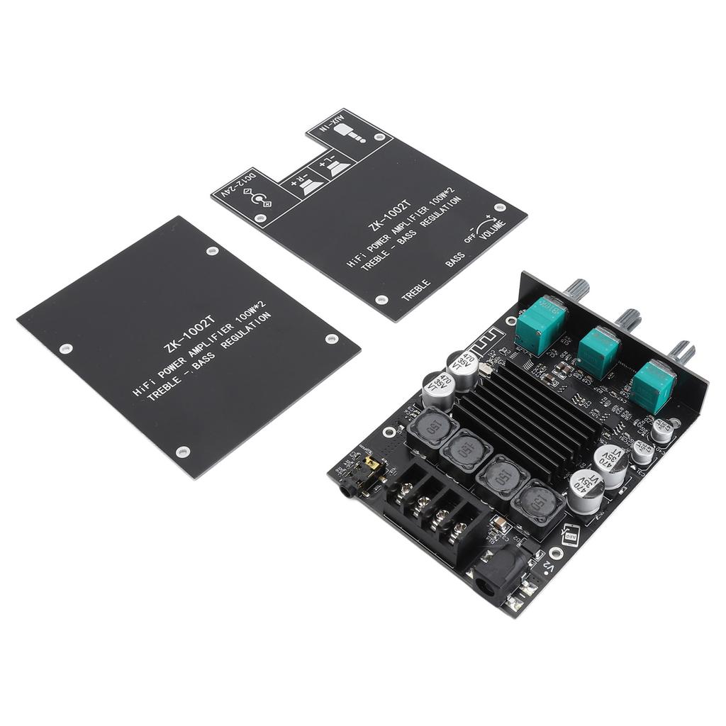 2x100W Amplifier Board HIFI with Treble Bass Control TPA3116D2 DC12‑24V BT AUX Inputs 2.0 Channel