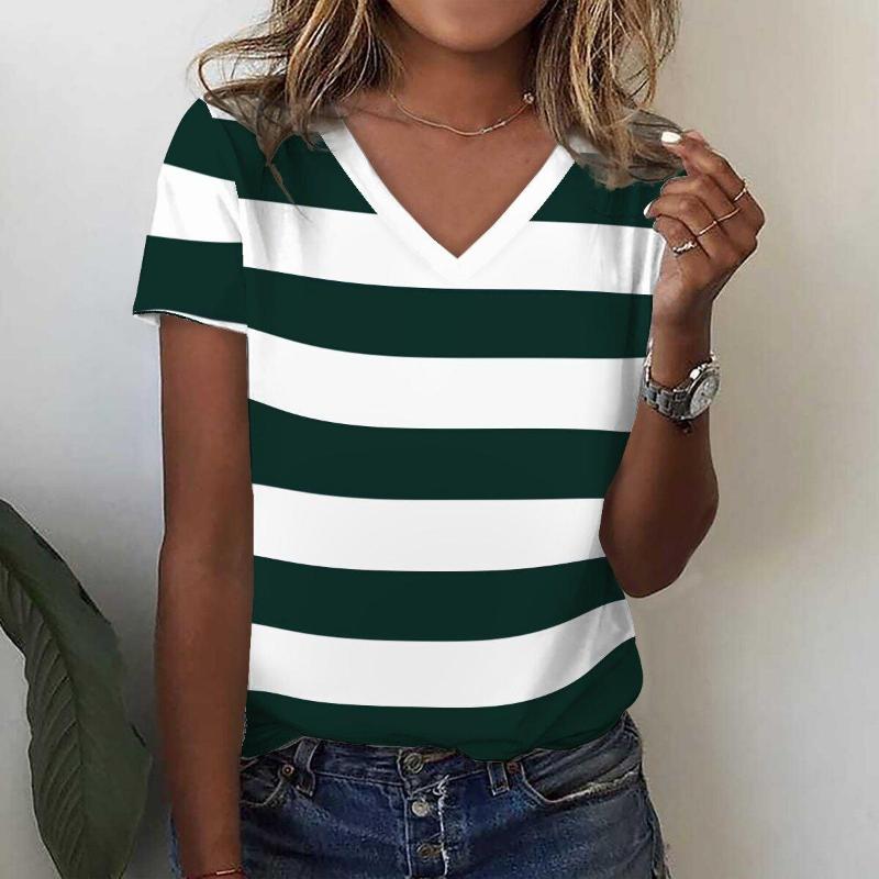 New Women's T-Shirts Funny Stripe Print Top Fashion Simple Pattern T Shirts for Women Summer Leisure Female Clothing Streetwear
