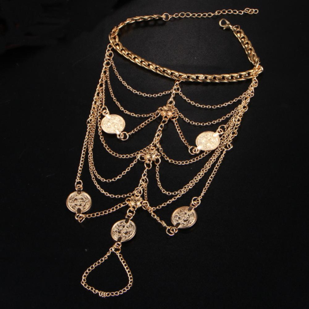 European and American foot jewelry, multi-layer metal chain anklet, personalized retro coin set, spot anklet exaggerated