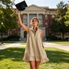 Women's Sleeveless Mini Dress, Half Zipper Stand Collar Ruffle A-line Dress, Summer Casual Flowy Beach Vacation Sundress