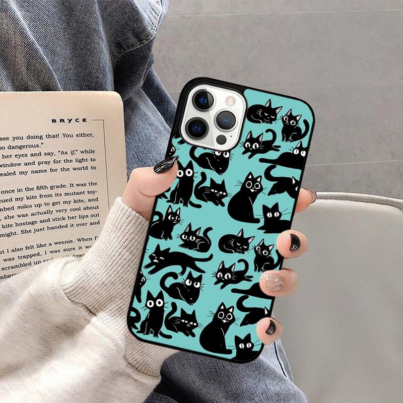 Schwarze Katze Cartoon Niedliche Handyhülle Für iPhone 17 Air 16 15 14 plus 11 12 13 Pro Max Hülle Abdeckung Schale
