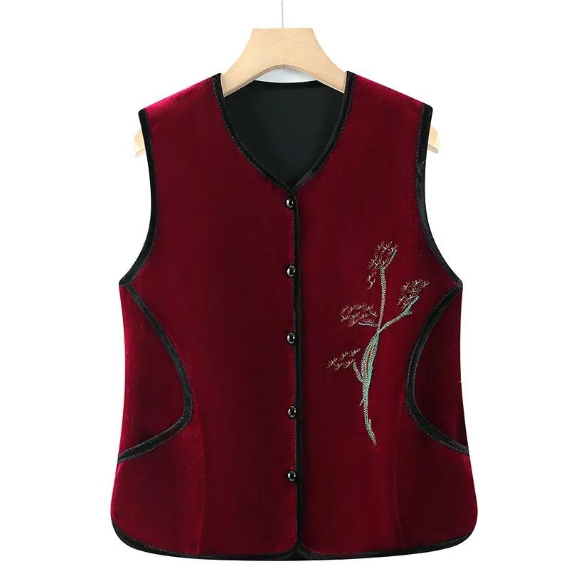 

Весенне-осенний жилет большого размера, женская модная куртка в китайском стиле, теплый жилет, вышитый жилет в западном стиле 6XL красный