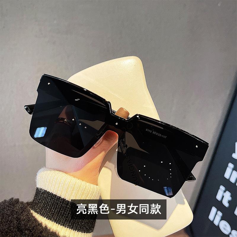 Повседневные простые персональные мужские солнцезащитные очки в полуободке черные солнцезащитные очки женские модный тренд чёрный
