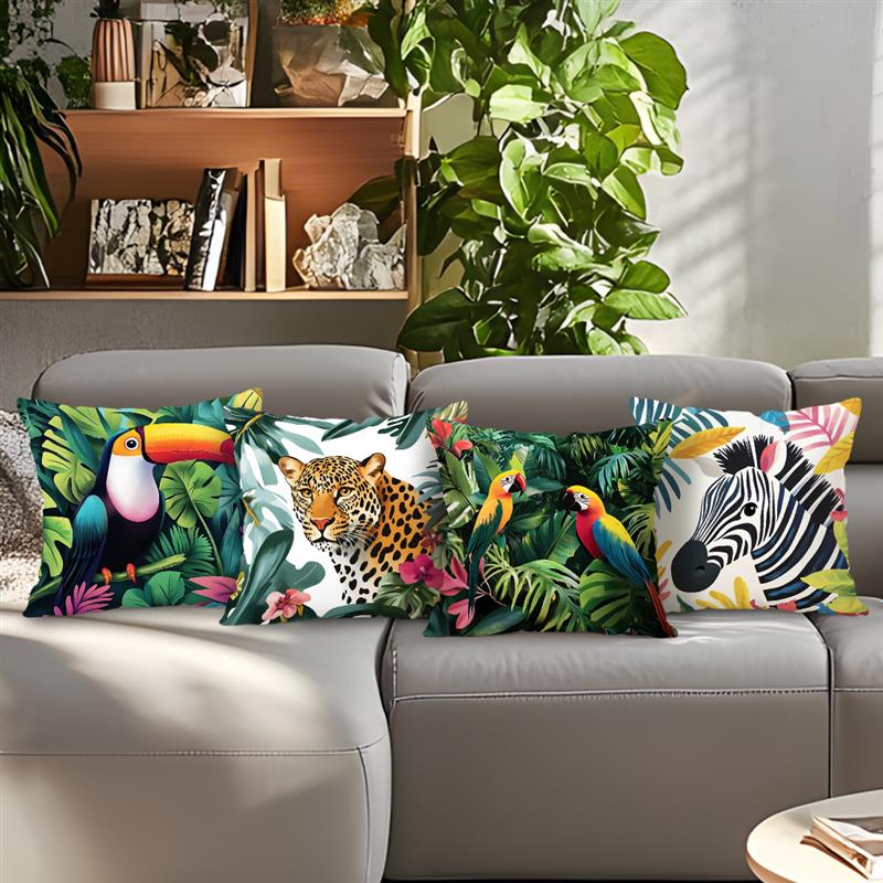 Home Decor Exotic Jungle Animals Pattern Throw Pillow Pattern Cushion Cover Suitable for Sofa Bedroom Car Pillow Cover
