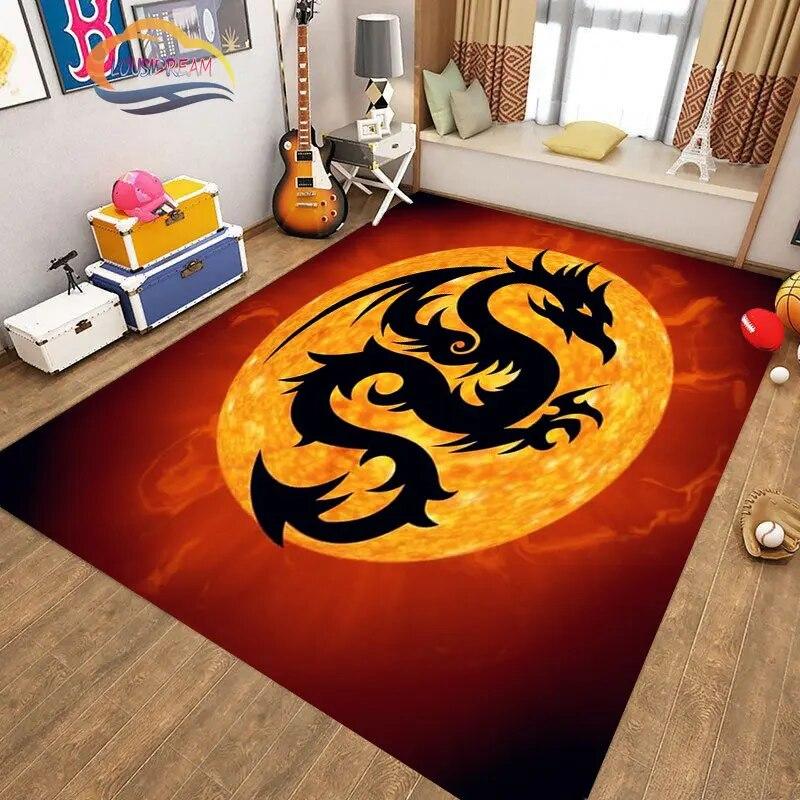 Kinesisk Drage Teppe 3D Trykk Dyr Tegneserie Mytisk drage Områdeteppe Stue Lekematte Gang Entrédør Dekor