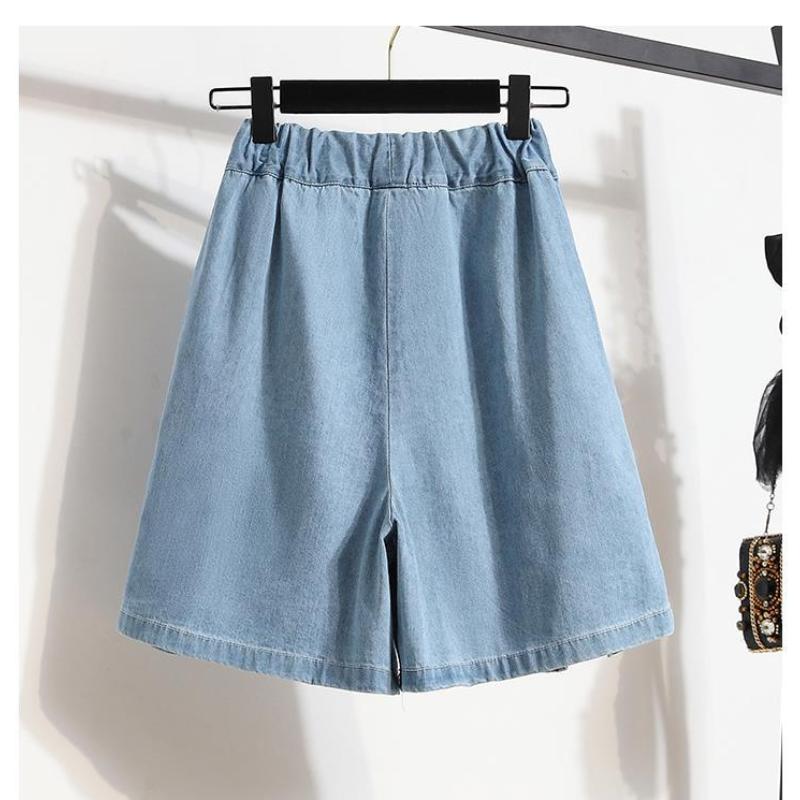 Ladies' Trousers Big Size Women's Denim Shorts Wide-legged Thin Section A Word Skirt Trousers Female Summer Thin Cover Belly Five-minute Trousers