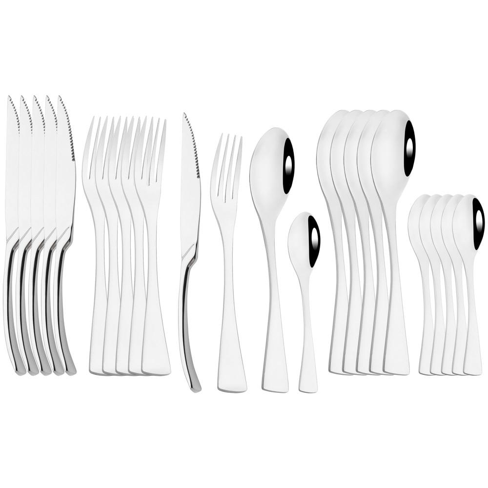 24Pcs Shiny Black Dinnerware Set Steak Knife Fork Coffee Spoon Cutlery Set Stainless Steel Tableware Western Kitchen Flatware