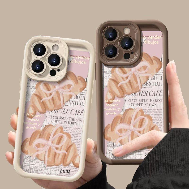 Funda de Teléfono con Patrón de Periódico de Croissant Para Xiaomi Redmi Note 14 Pro Plus 5G 14 13 12 11 10 Redmi 14C 13C 12C Cubierta de Parachoques de Caramelo