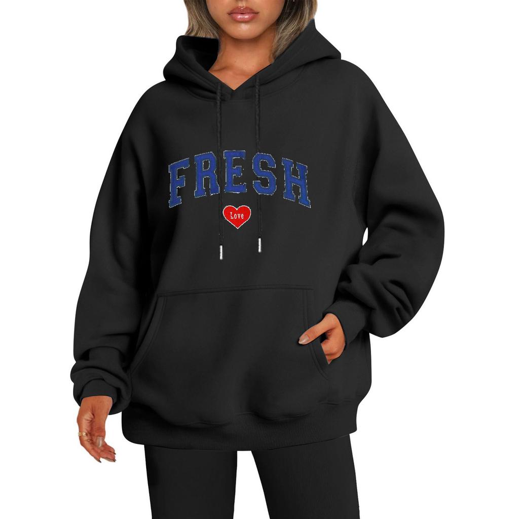 Hoodie mit tiefen Schultern und Ärmeln im Y2K-Stil, trendiger Fleecepullover mit Buchstaben-Liebes-Print für Herren und Damen