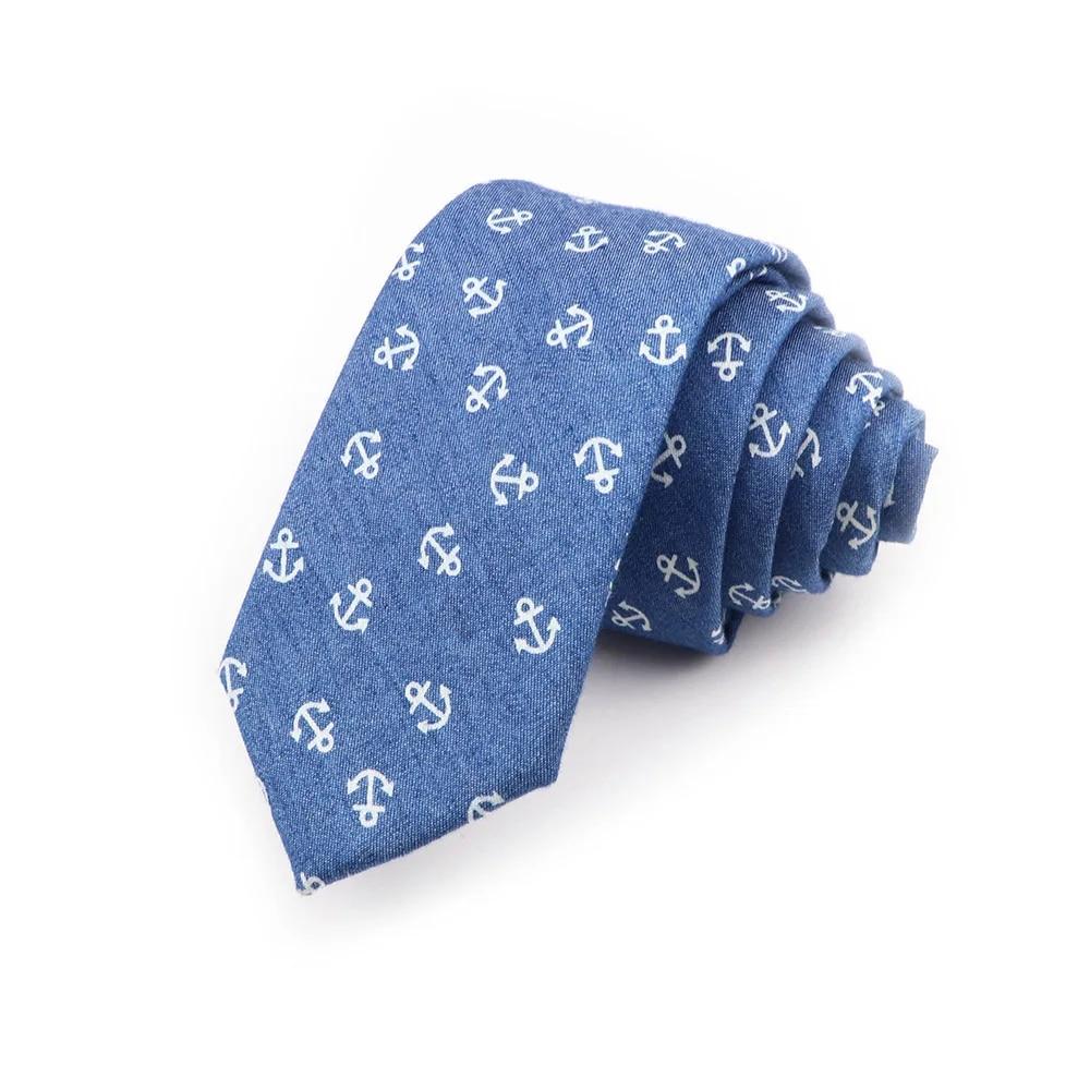Cotton Tie, Blue, Denim Tie, For Men, Skull, Necktie, Wedding Party, Casual Slim Neckties,