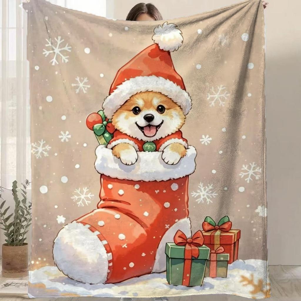 Cartoon Santa Claus Printed Blanket for Sofa Bed Travel Camping Living Room Office Conditioning Blanket for All Seasons Gifts