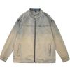 Spring Casual Gradual Change Color Denim Jacket Men'S Stand-Up Collar Slightly Wide American Trend Retro Denim Jacket