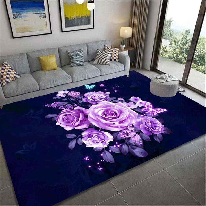 Romantic 3D Floral Pattern Carpet Home Bedroom Floor Decor Big Size Mat Non-slip Coffee Table Area Rug Bathroom Washable Doormat