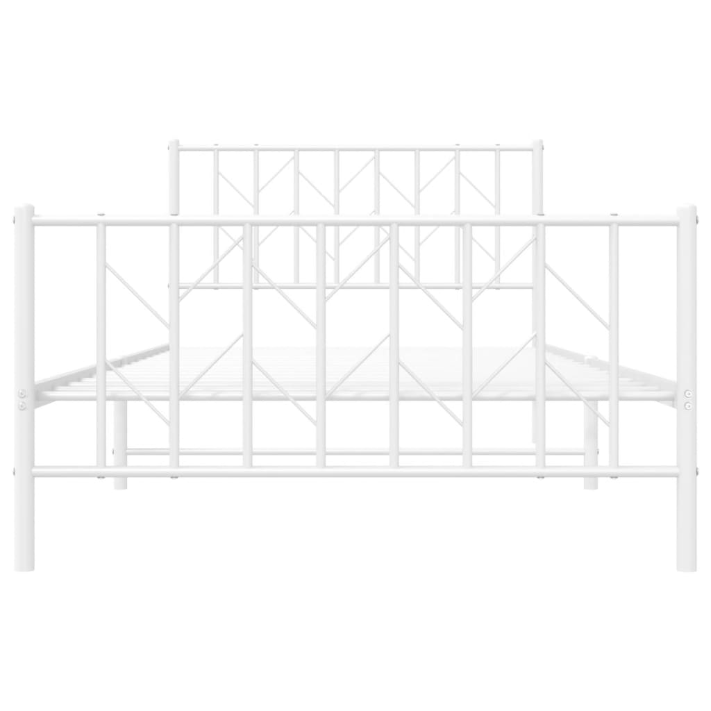 Metal Bed Frame with Headboard and Footboard White 107 X 203 Cm