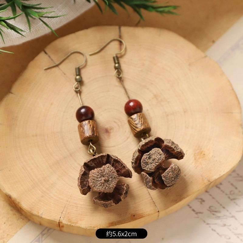 Retro Handmade Plant Fruit Earrings Pine Cone Literature and Art Chinese Medicine Dried Fruit Niche Creative Earrings Women