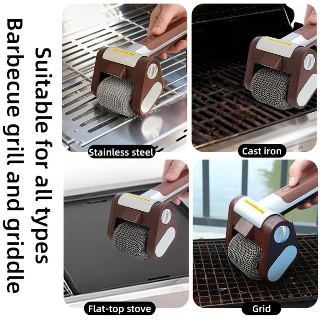 Rechargeable Wireless Electric BBQ Cleaning Brush, 304 Stainless Steel Detachable Roller Brushless Outdoor Barbecue Grease Remover Too