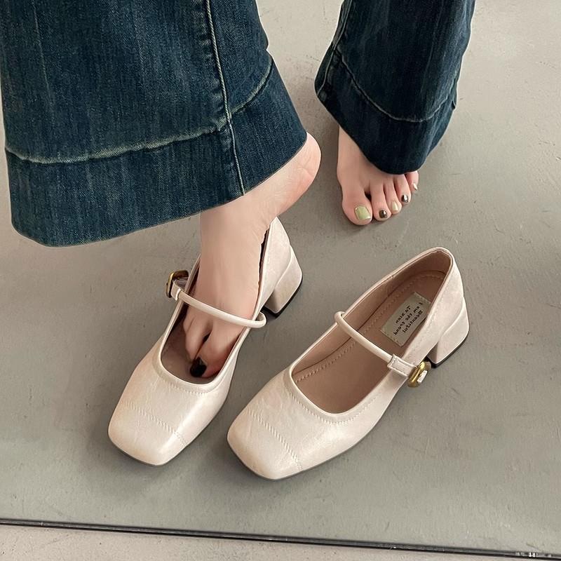 French Retro Mary Jane Shoes Women's Spring 2025 New Shallow Mouth Square Head Thick Middle Heel with Skirt Shallow Mouth Single Shoes