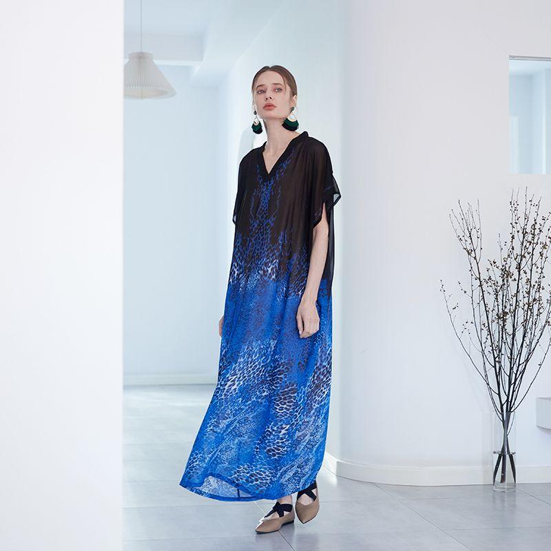 

Dance Flower Meat Robe D103 Big Brand Graceful European and American Style Model Style Robe Loose Extra Long Holiday Long Dress Picture Color M(Length 120cm)