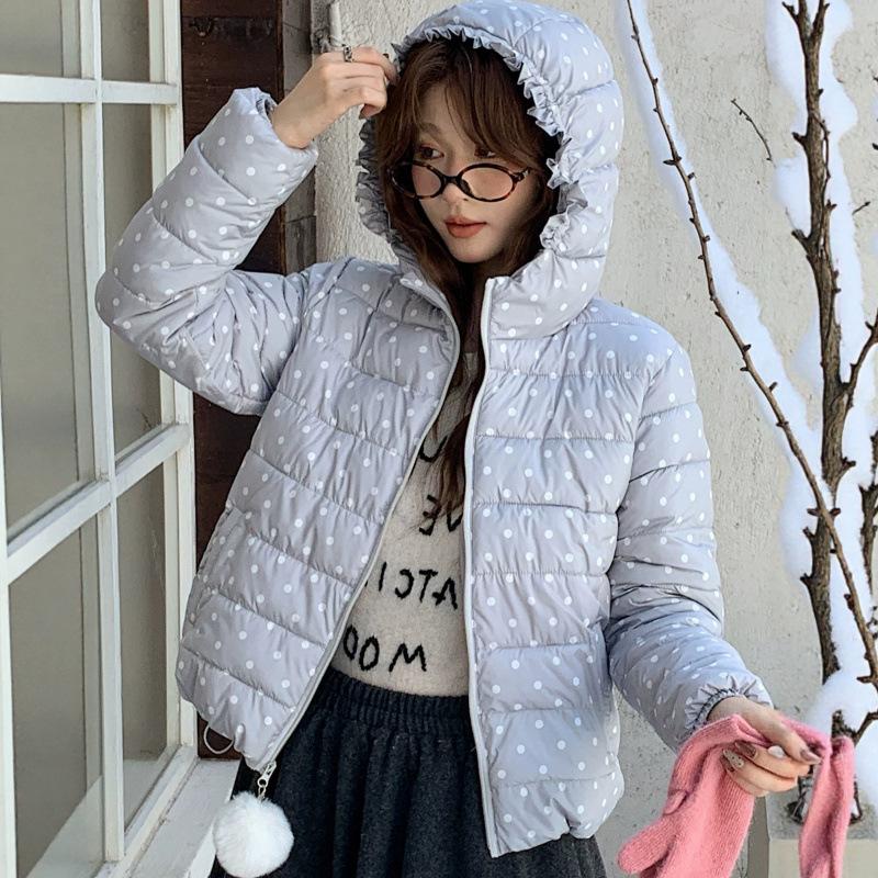 Cotton clothes women's short sweet fashion casual loose hooded bread clothes printed polka dot jacket tide