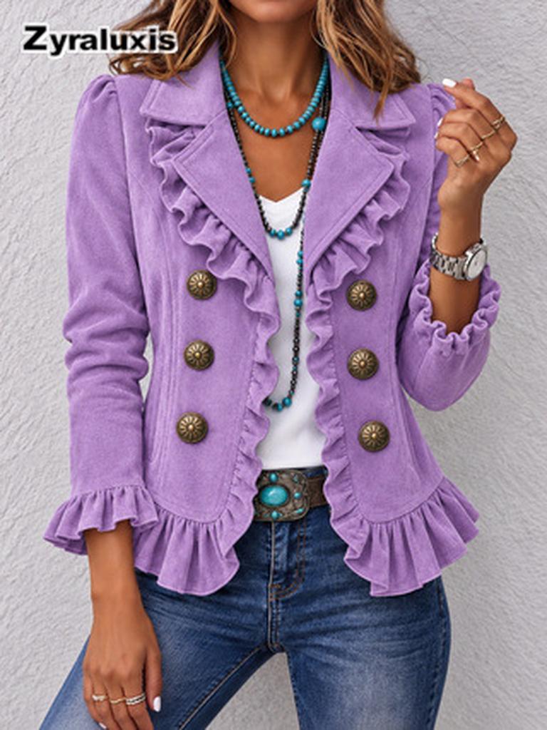 Blazer da Donna in Velluto con Risvolti e Chiusura a Bottoni per Abbigliamento Formale Autunno Inverno