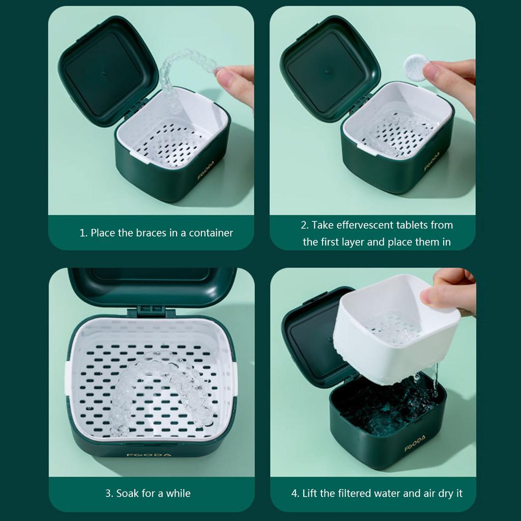 Orthodontic Retainer Tooth Braces Box Soaking Container Denture Storage Bath Box With Strainer Denture Case For Cleaning