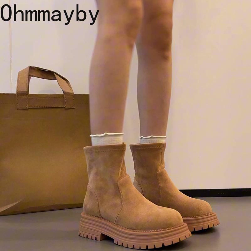 Vintage Platform Heel Women Ankle Boots Fashion Autumn Winter Slip On Short Booties  De Mujer
