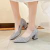 Fashion New 2025 Spring Women Pumps Pointed Toe High-heeled Shoes Sequin Women's Single Thick Heel Party Wedding Dress Shoes Large Size
