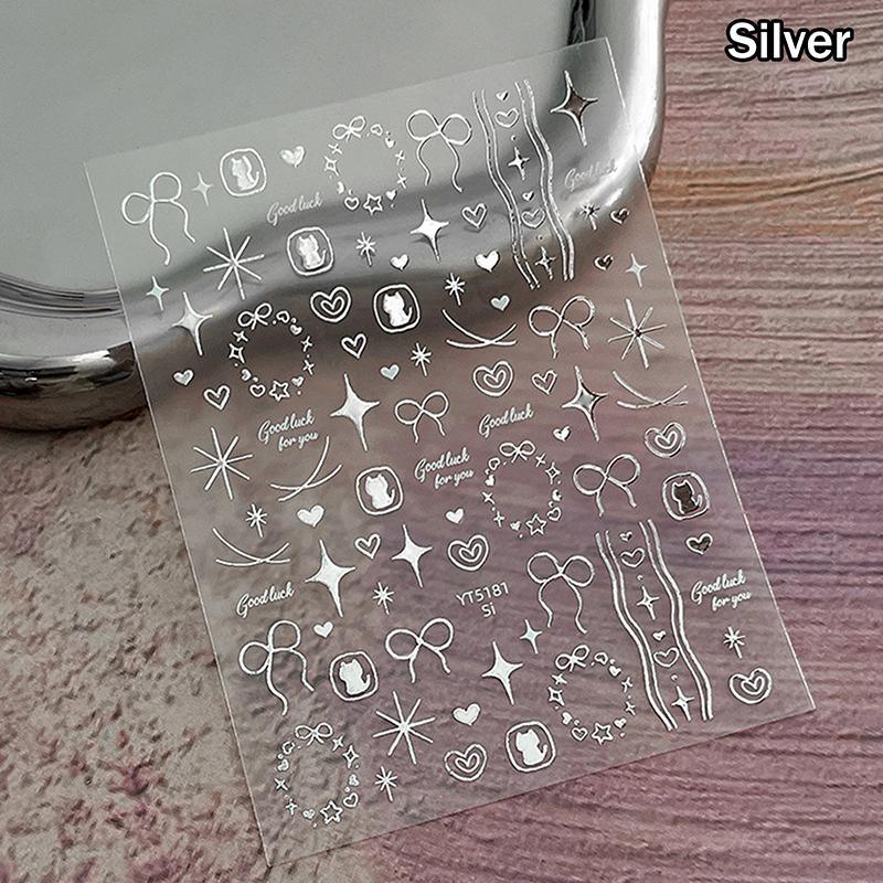 

1Sheet Bows Nail Stickers Cute Sweet Heart Dog Self-Adhesive Nail Decals Diy Manicure For Women Girls срібний
