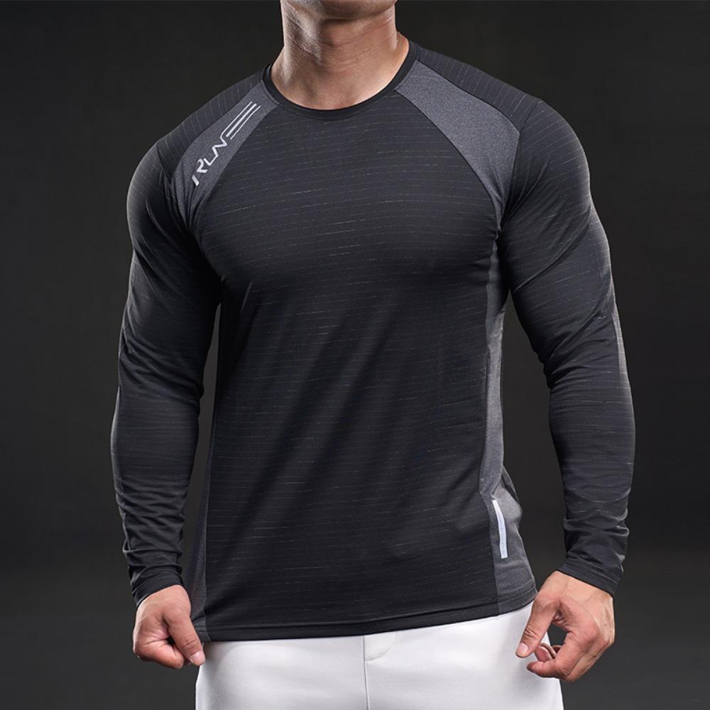 New Quick-drying Ice Silk Long-sleeved T-shirt Men's Casual Sports Elastic Fitness Outdoor T-shirt Top Men