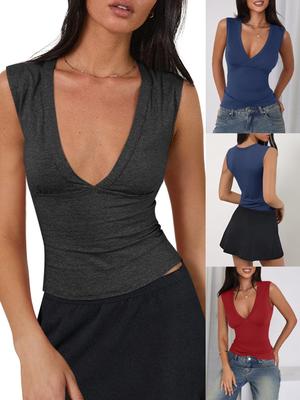 Dámské tílko s hlubokým výstřihem do V, bez rukávů, úzký střih, na večer, camisole