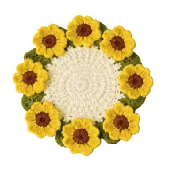 Crochet Flower Coasters Handmade Vintage Bouquet Knitted Rose Flower Decorative Coasters Anti-scald Table Mats Without Flower Pot