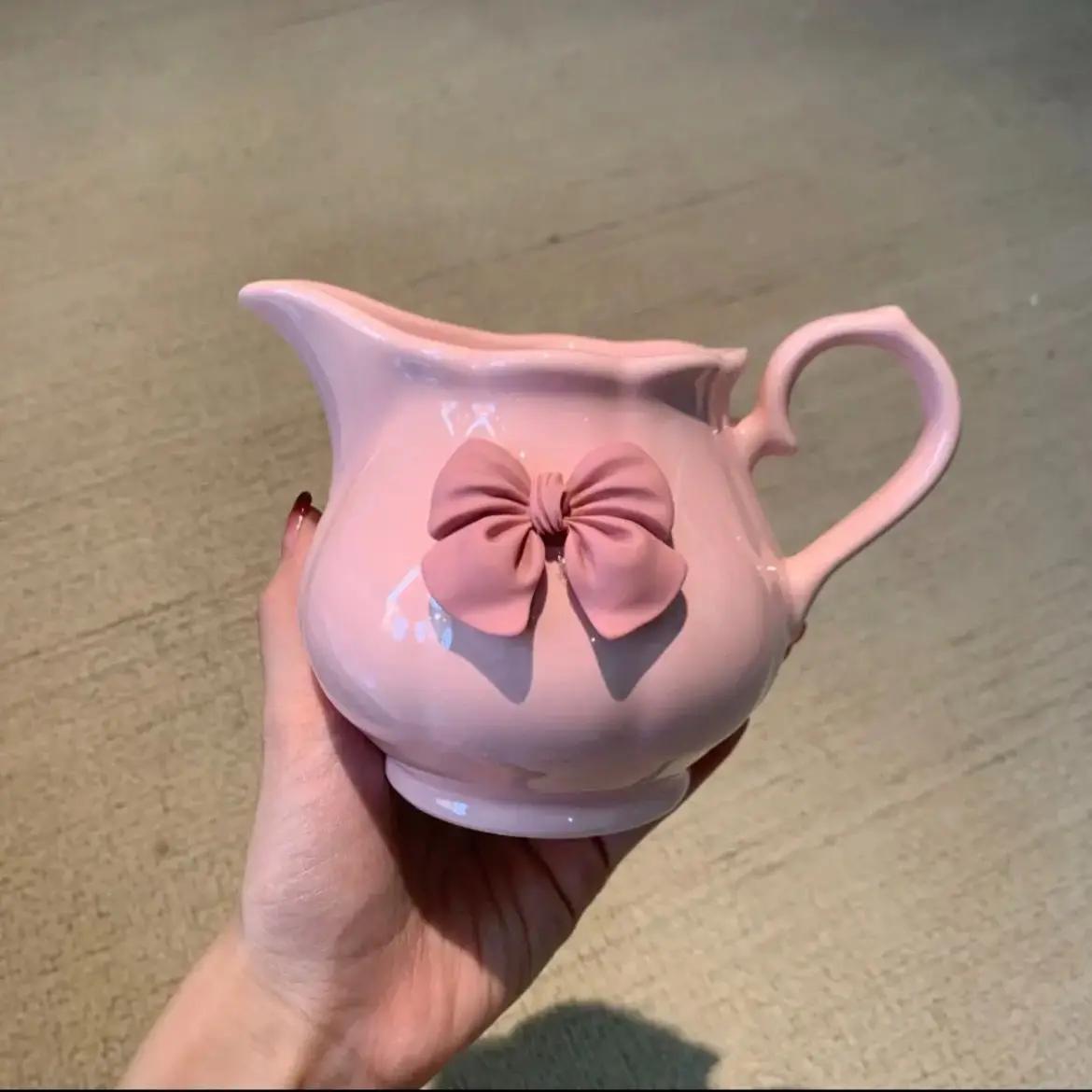 Розовый бант, керамический молочник, сахарница, красивый молочник, аксессуары для послеобеденного чая