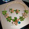 Vintage Flower Necklace Stud Earrings Set, High-end Court Style Banquet Dress Temperament Jewelry