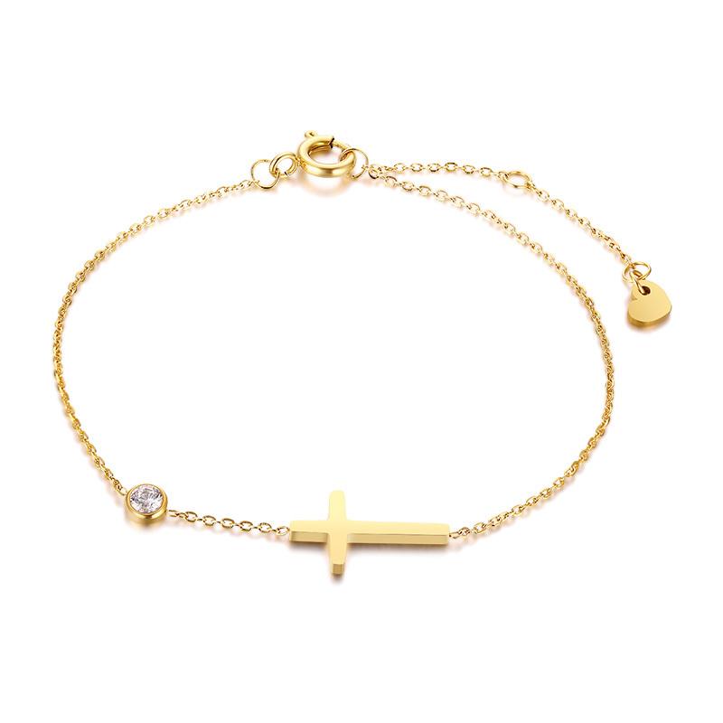 Women Minimalism Thin Chain Cross Crescent Moon Star Bracelet, Stainless Steel Female Adjustable Link Stacked Layered
