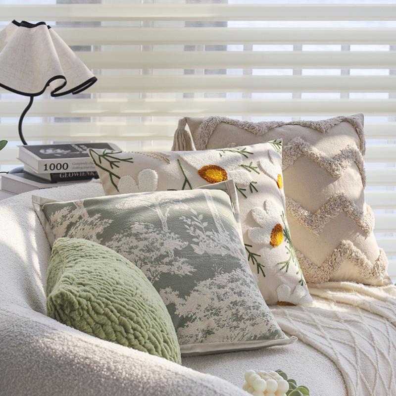 Cream Style Pillow Case Flower Pillow Living Room Sofa Green Rectangular Waist Pillow Bay Window Back Cushion