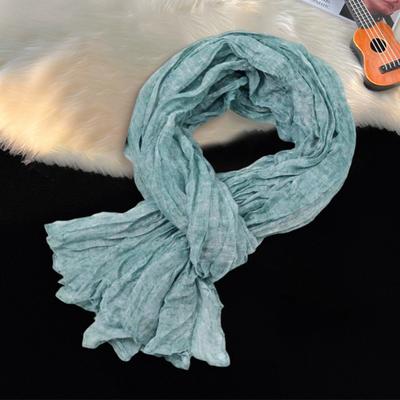Écharpe Femme Couleur Unie Design Plissé Écharpe Longue Polyvalente Style Rétro Châle Polyvalent Confortable Coton Lin