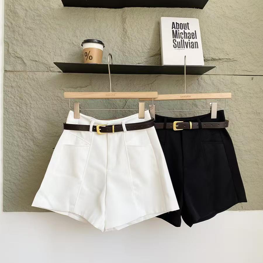 Summer 2025 Women's Casual Grey High-Waist A-Line Wide-Leg Shorts: Korean Fashion Trend