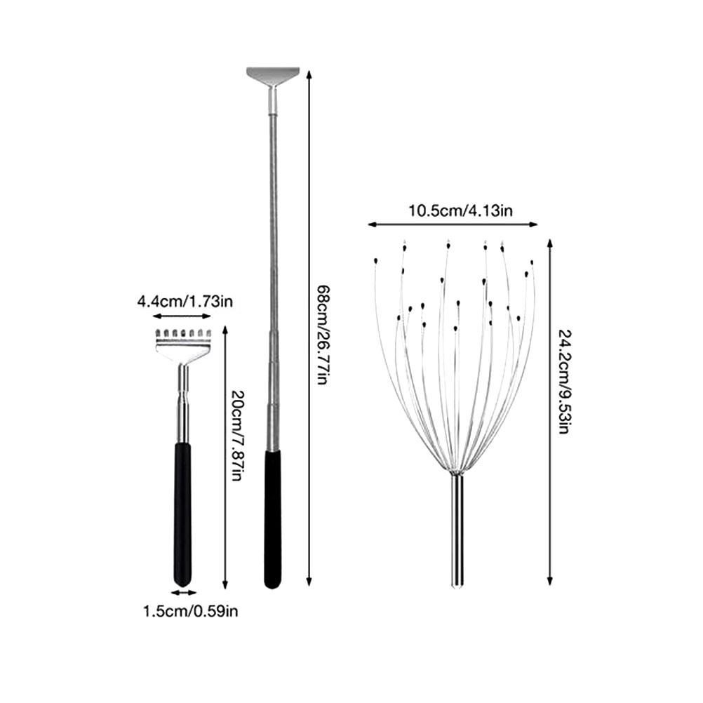 Back Scratcher and Scalp Head Massager Set Retractable Back Scratcher Manual Hand Held Head Massager