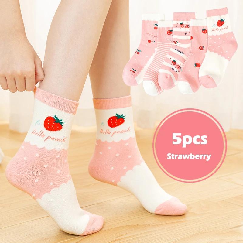 5 Pairs Kids Cotton Socks Spring Autumn Mid Length Soft Comfortable Cartoon Boy Girl Breathable Student Socks
