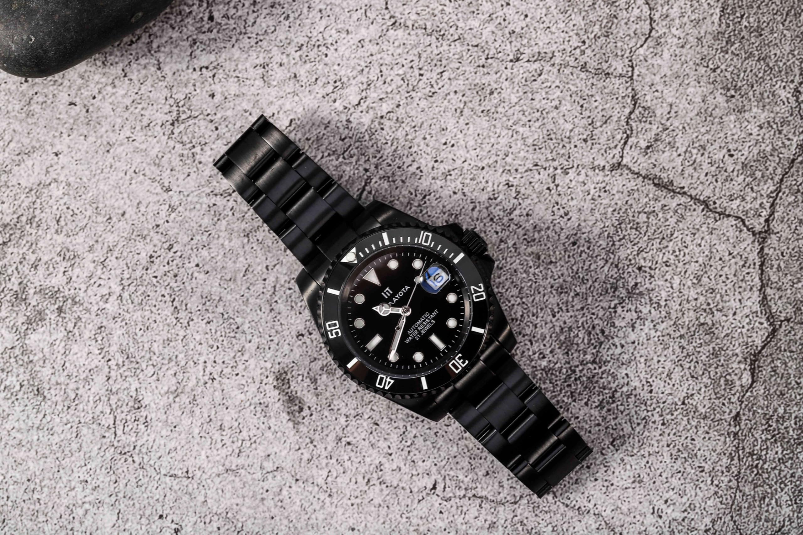 HAMAYOTA Submariner DLC Черные Автоматические Дайверские Часы, Японский Механизм, Нержавеющая Сталь 316L с Алмазоподобным Углеродным Покрытием, Сапфировое Стекло чёрный
