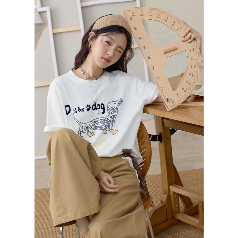 Mishow Women's Flocked Dog Print T-Shirt