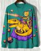 Men's 3D Print Long Sleeve T-Shirt, Astronaut Cat Riding Dinosaur Space Galaxy Graphic Casual Round Neck Long Sleeve Tops