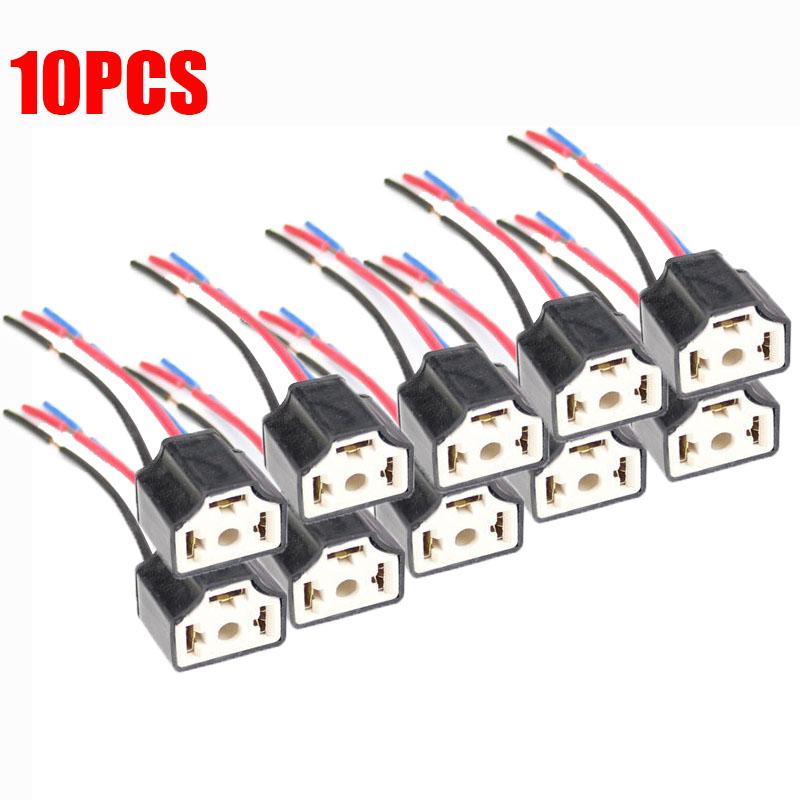

10Pcs H4 Car Bulb Lampholder 3-hole Ceramic Wire Wiring Car Headlight Bulb Light Beam Socket Plug Auto Light Accessories 10Pcs