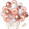 Pearl Rose Gold Latex Balloons Pearl White Metal Rose Gold Confetti Balloon Ribbon Wedding Bridal Shower Decor Birthday Globos